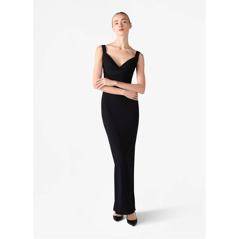 St. John Gauge Strappy Milano Ottoman-Knit Dress in Black, size 8